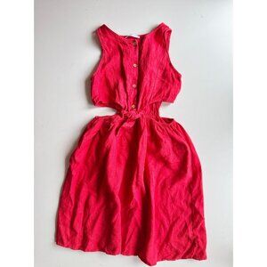 Girls' ZARA Red Linen Cut-Out Button Tie Front A-Line Dress, Size 13-14